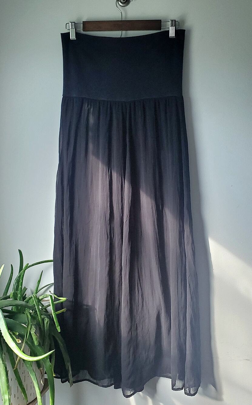 Aeropostal Womens Black Gauze Midi Skirt Size Medium Sexy Boho Hippie Witchy